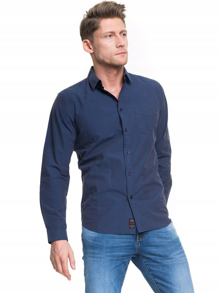 Men's fine checked Shirt | Navy Blue
