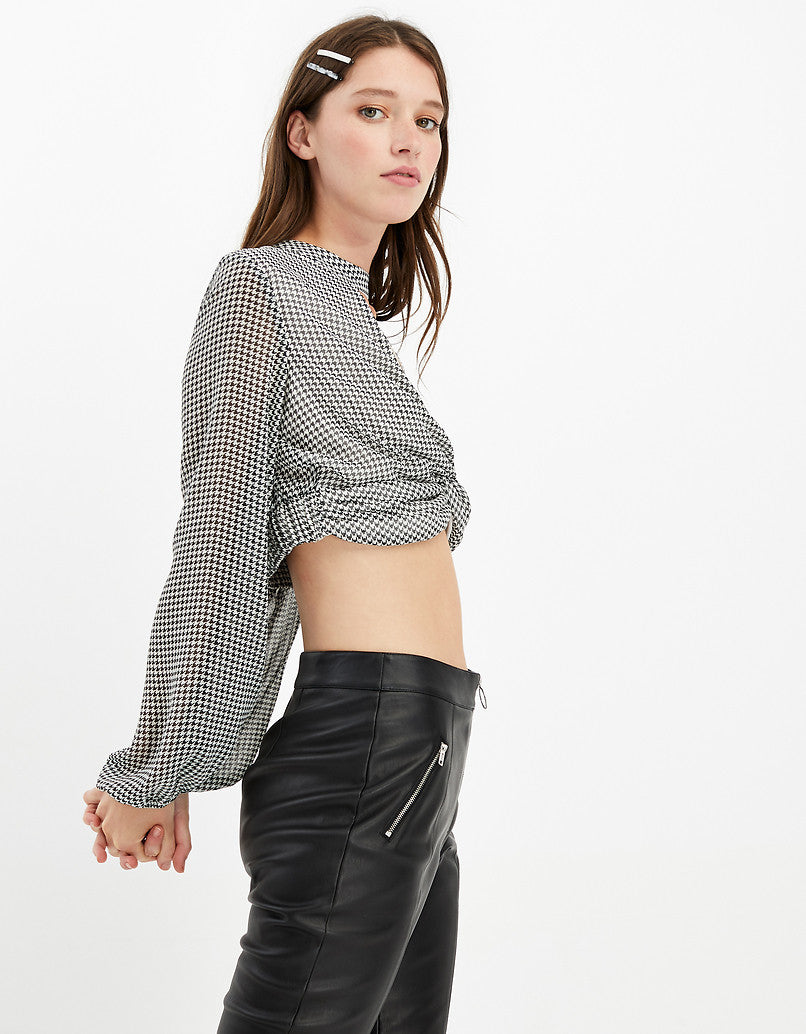 Houndstooth Twist Blouse | Black-Off White