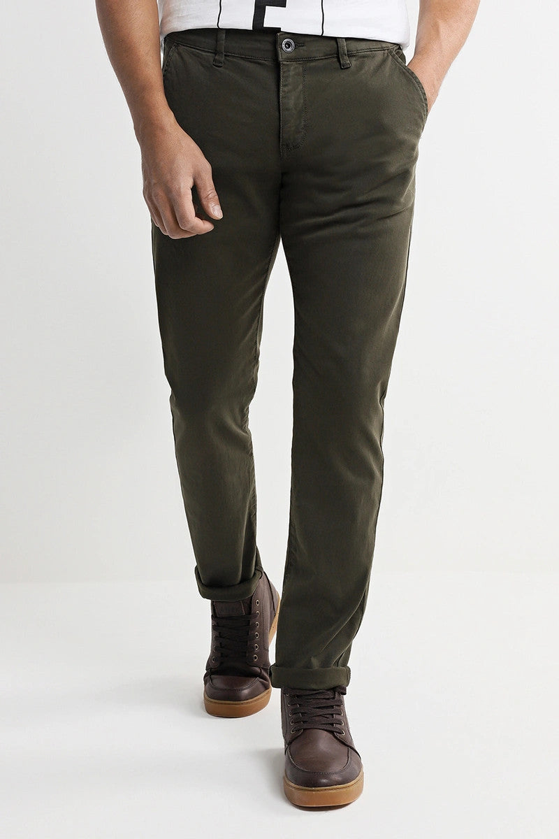 Slim Fit Cotton Pants | Military Green