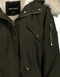 Parka with Faux Fur Trim | Khaki