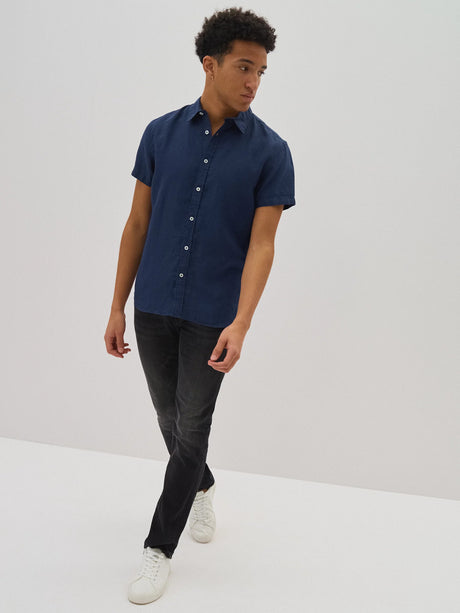 Linen Shirt Short Sleeves | Navy