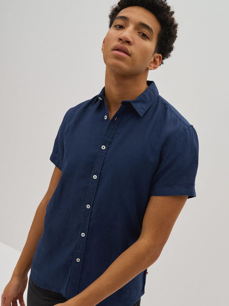 Linen Shirt Short Sleeves | Navy