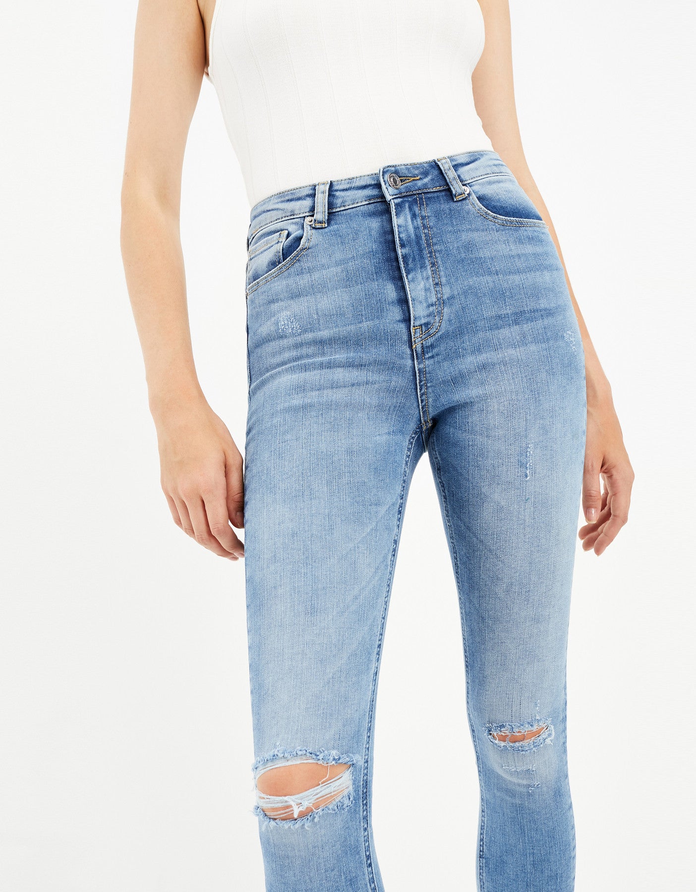 High Waist Skinny Cropped Jeans | Denim Blue (EHUM)