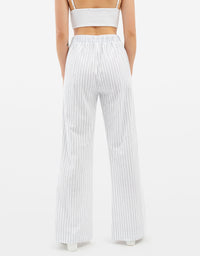 Striped Wide Leg Trousers | White-Blue Stripped