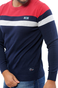 Sweater with Stripes | Dark Navy with Red