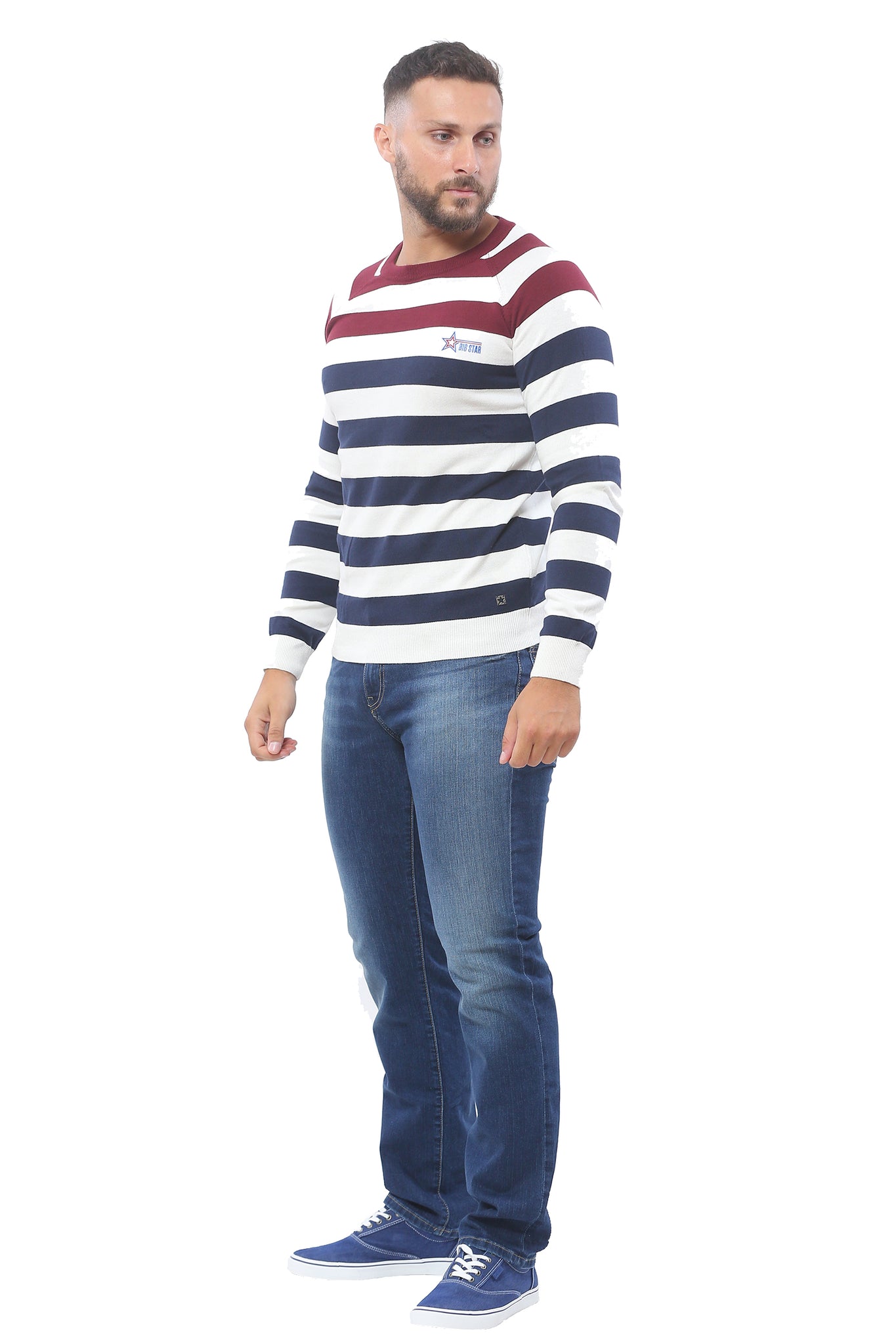 Sweater with Stripes | White with Navy