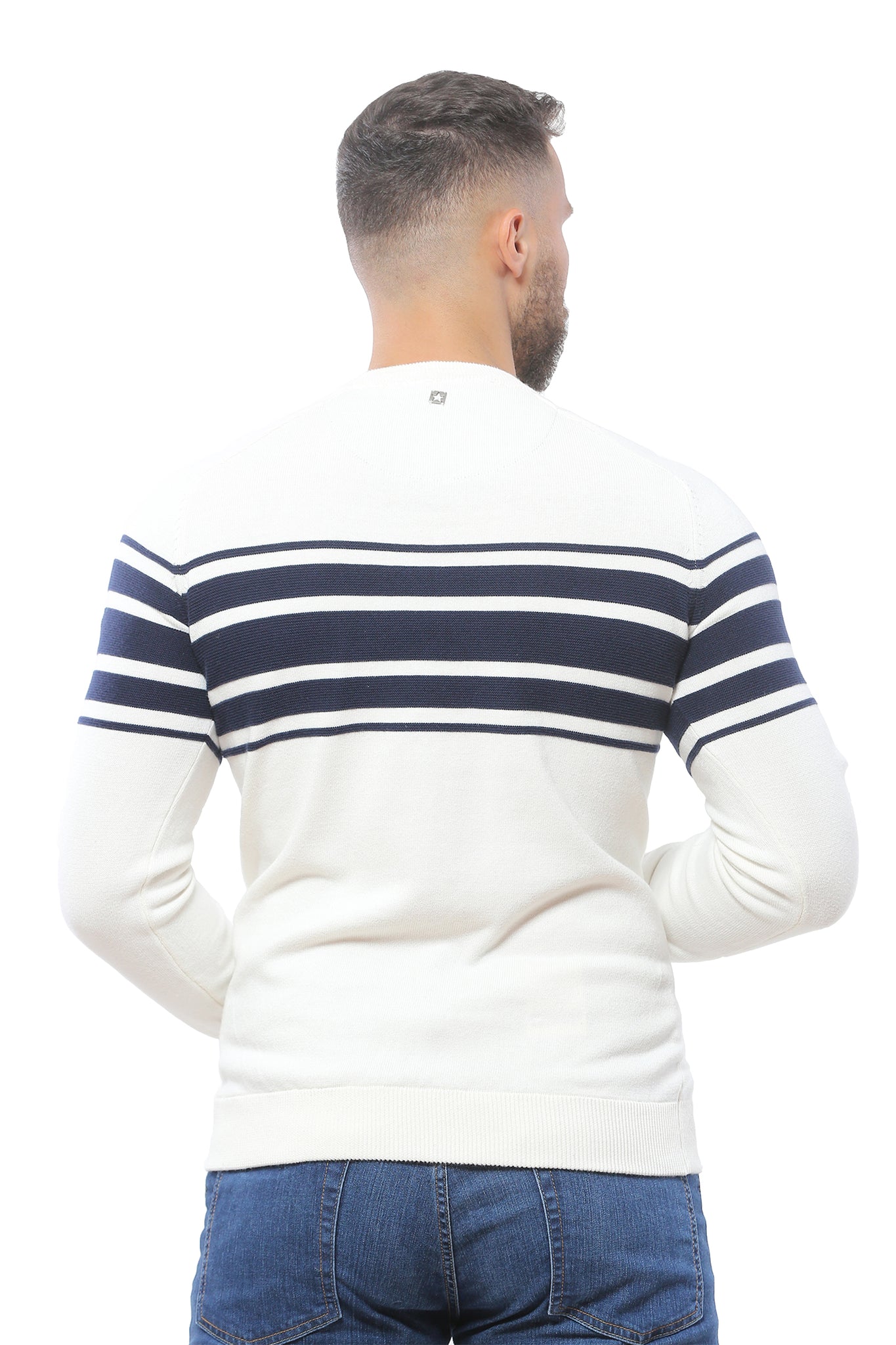 Sweater with Special Knitting | White with Navy
