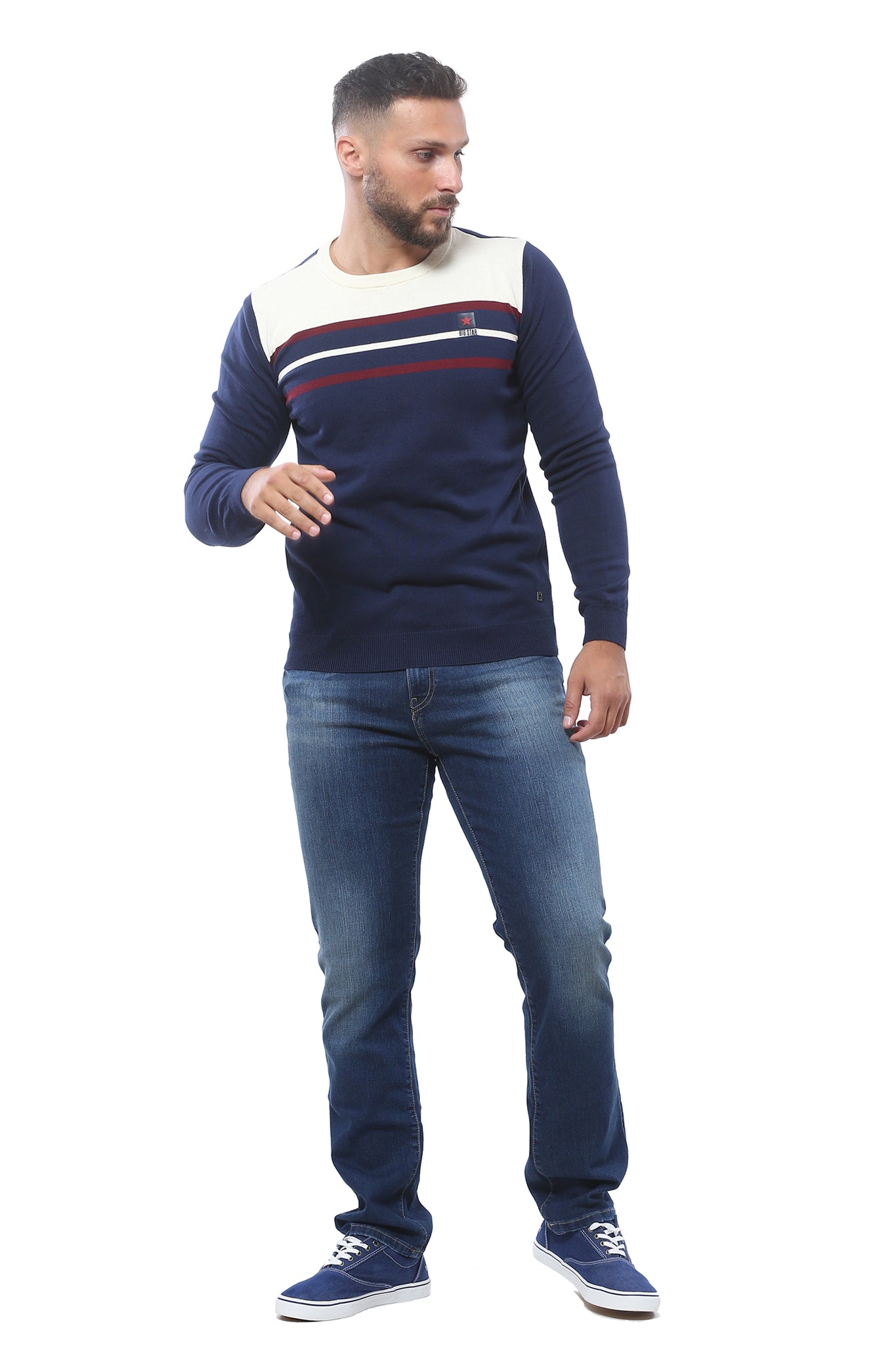 Sweater with Stripes | Dark Navy