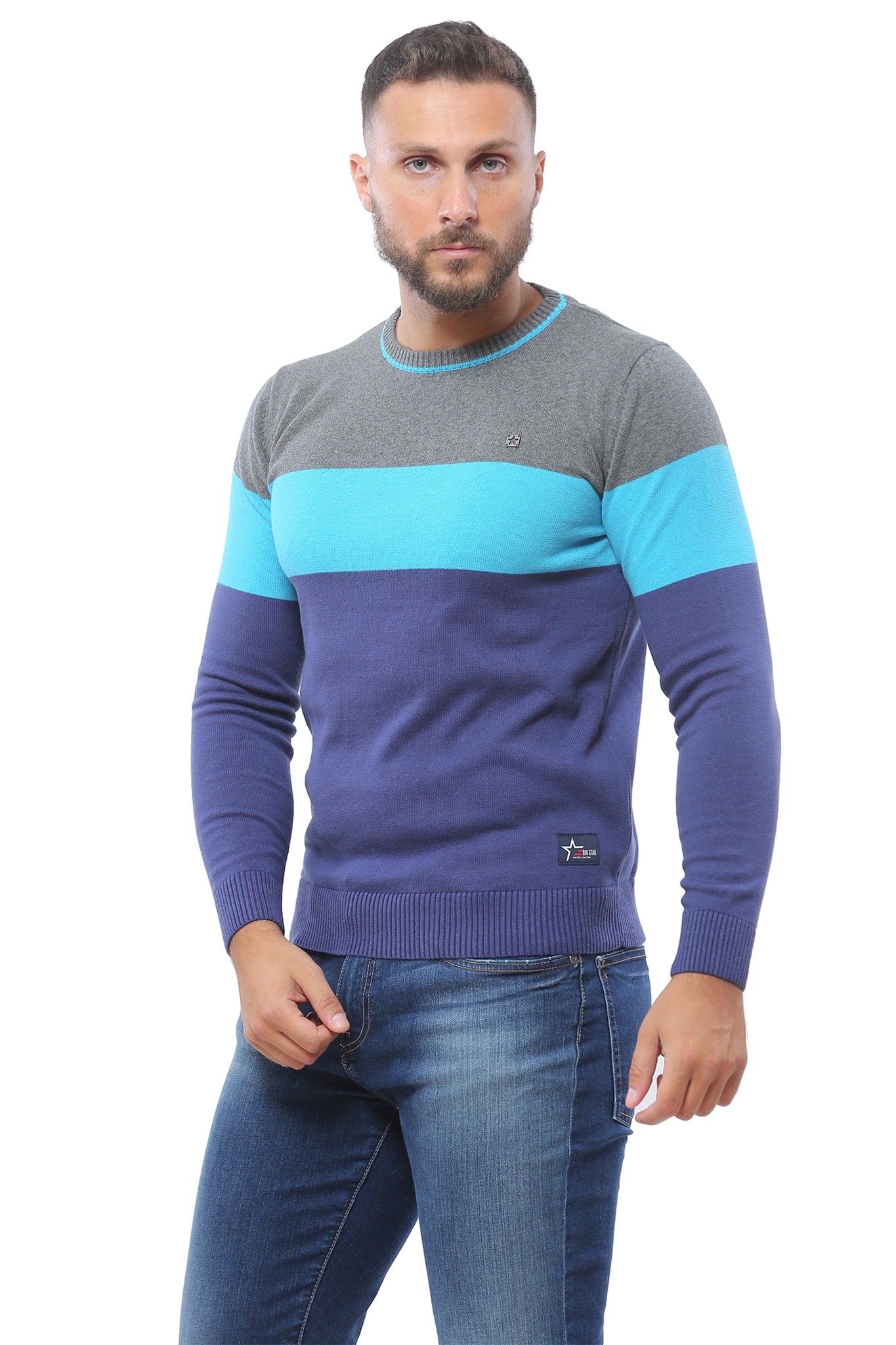 Sweater with Stripes | Navy with Blue and Grey