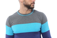 Sweater with Stripes | Navy with Blue and Grey