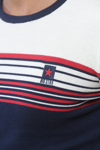 Sweater with Stripes | Dark Navy with White and Red