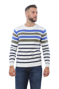 Sweater with Stripes | White with Green and Blue