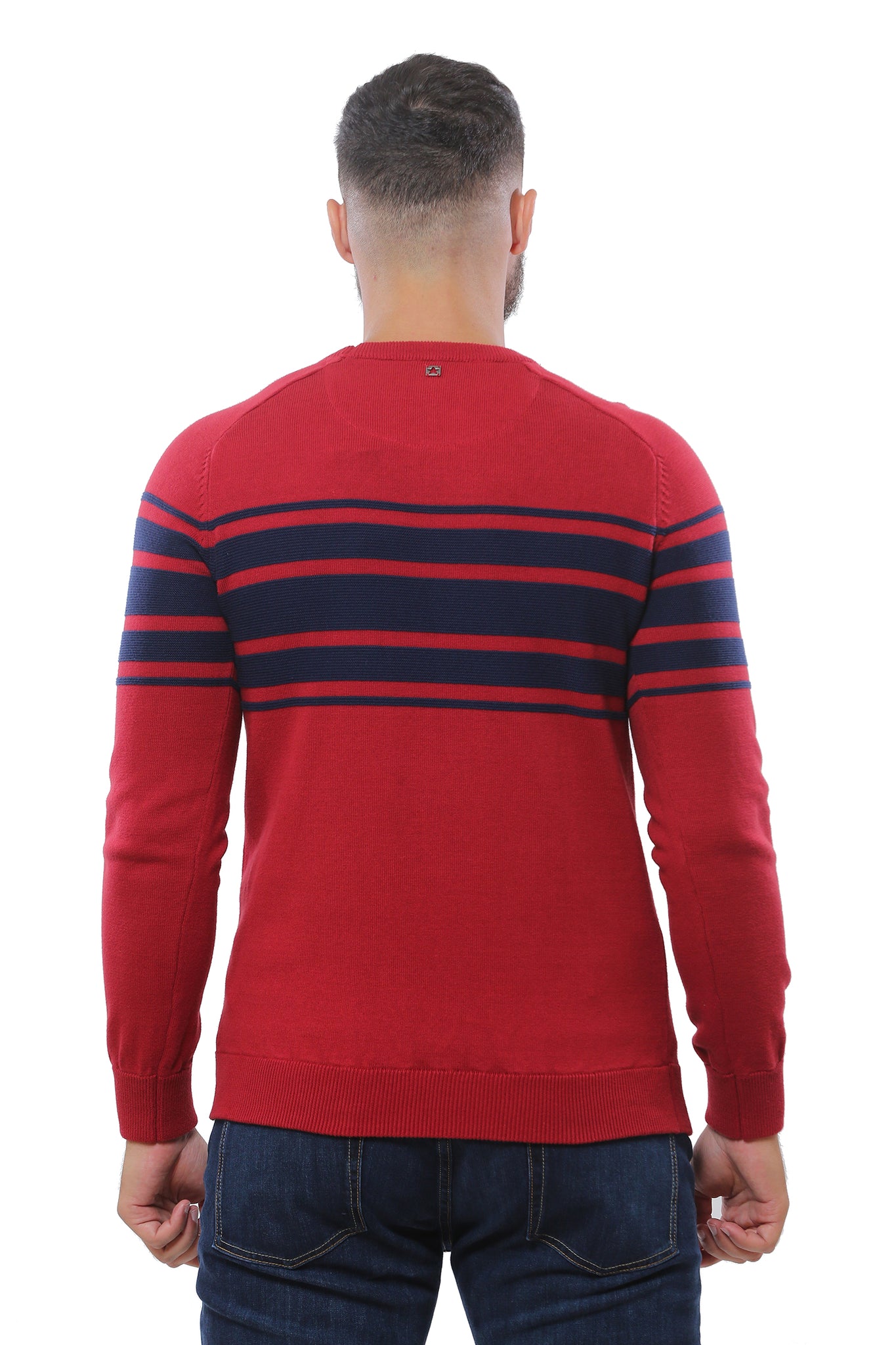 Sweater with Special Knitting | Red with Navy