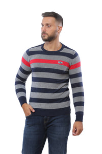 Sweater with Stripes | Dark Navy with Heather Grey