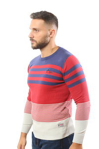 Sweater with Stripes | Red with Indigo and Heather Grey