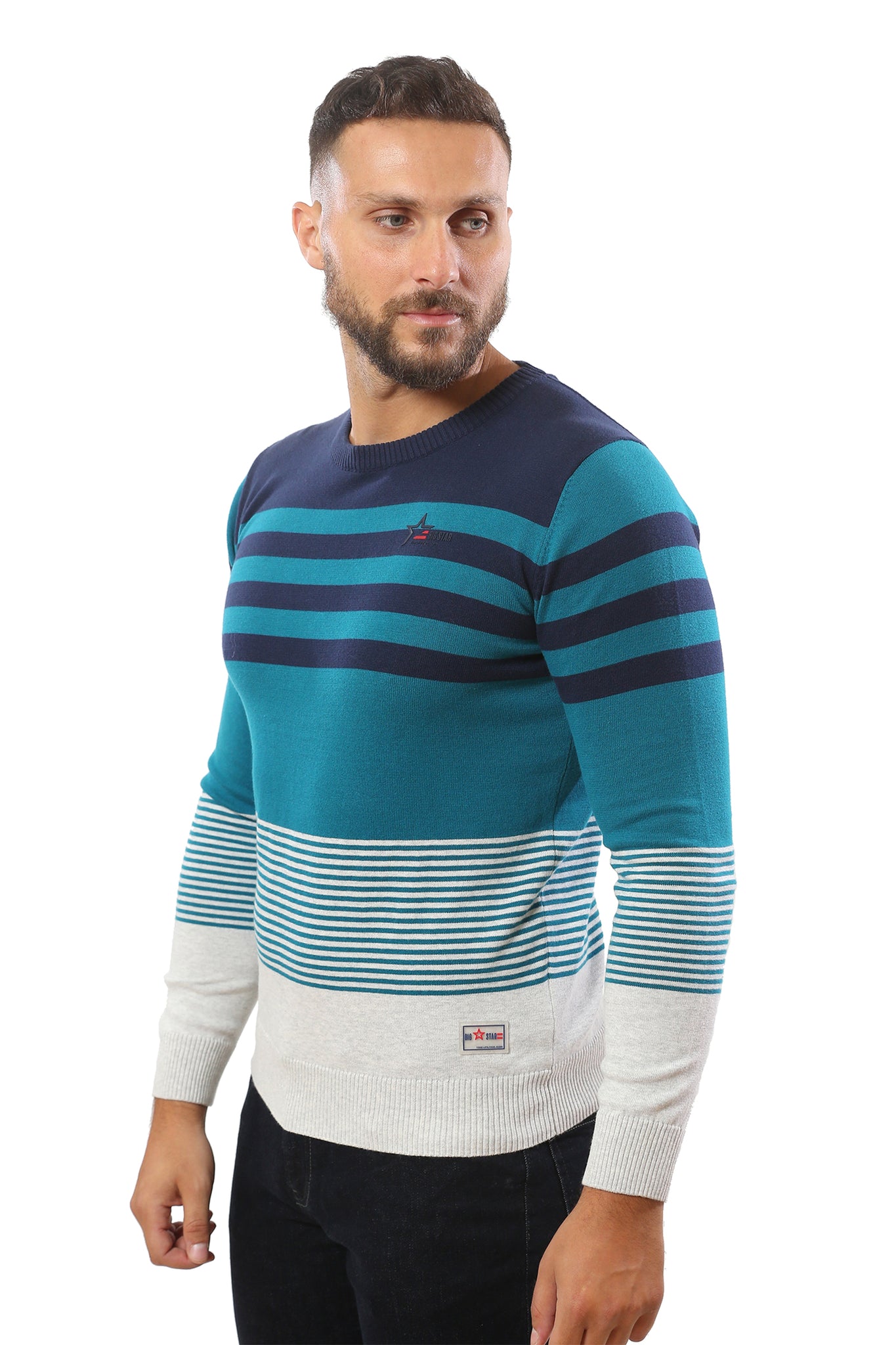 Sweater with Stripes | Blue Sapphire with Navy and Heather Grey