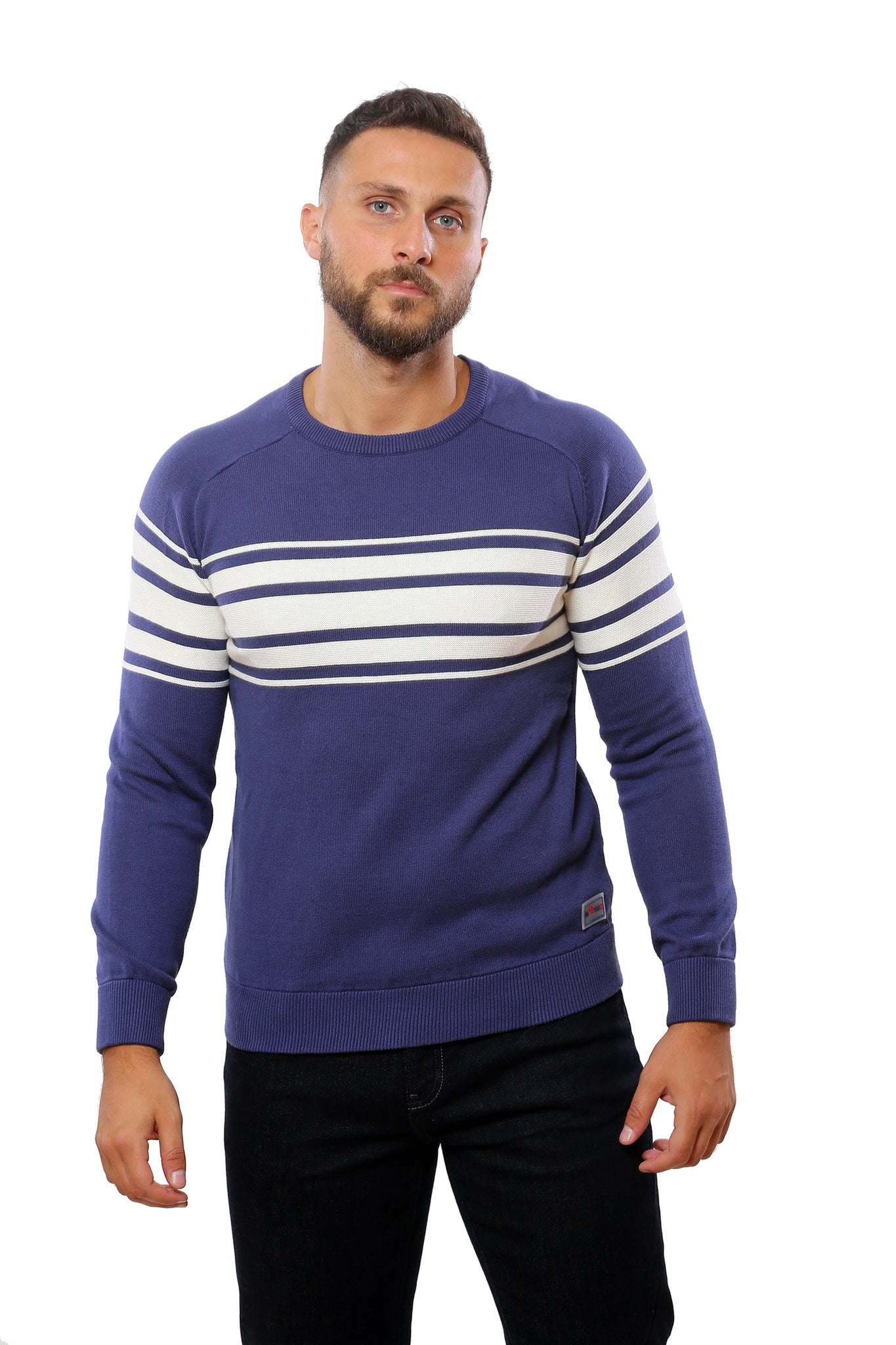 Sweater with Special Knitting | Blue with White