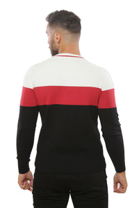 Sweater with Stripes | Black with Red and White