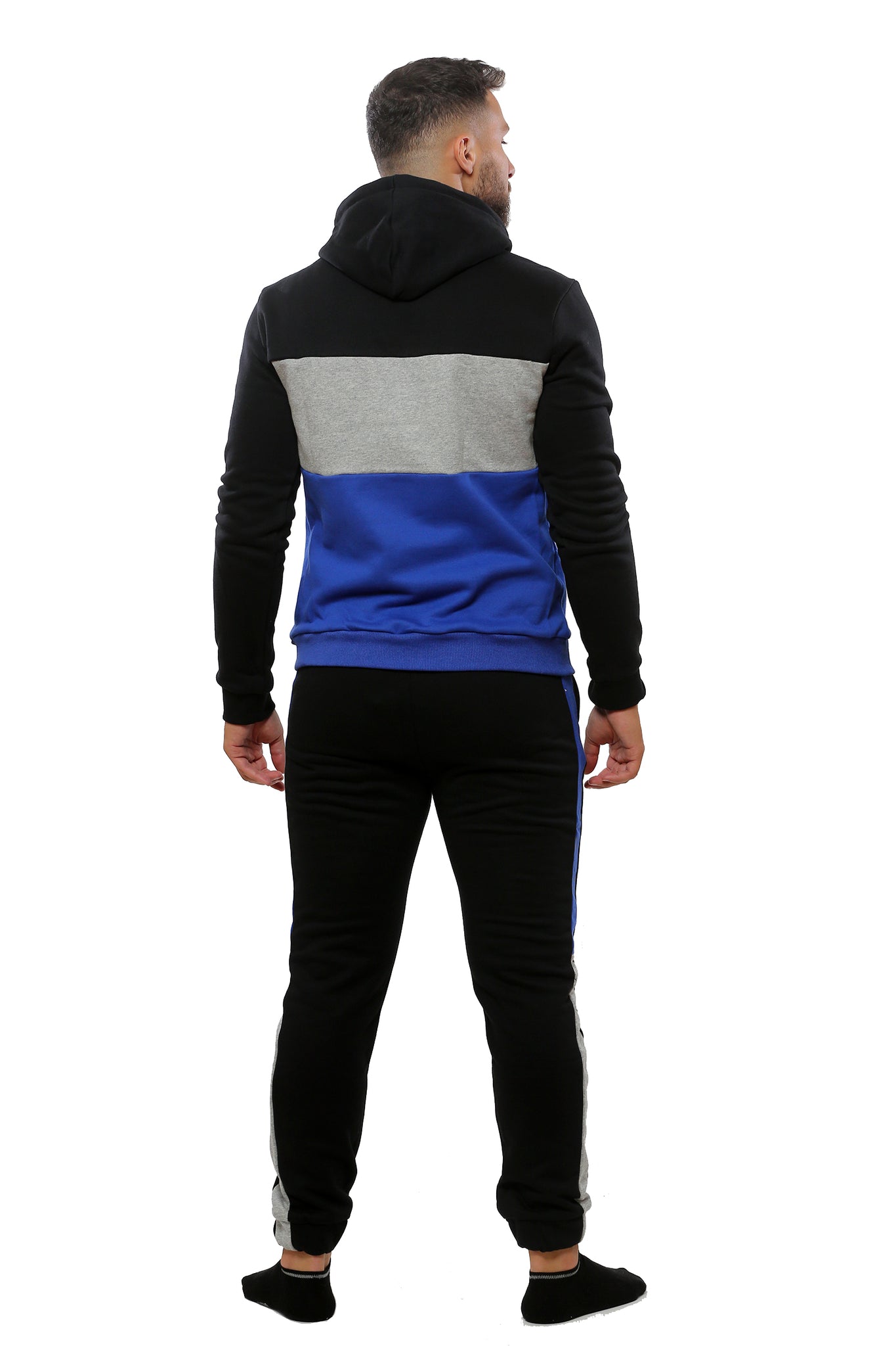 Hooded Sweatshirt | Black with Royal Blue and Grey
